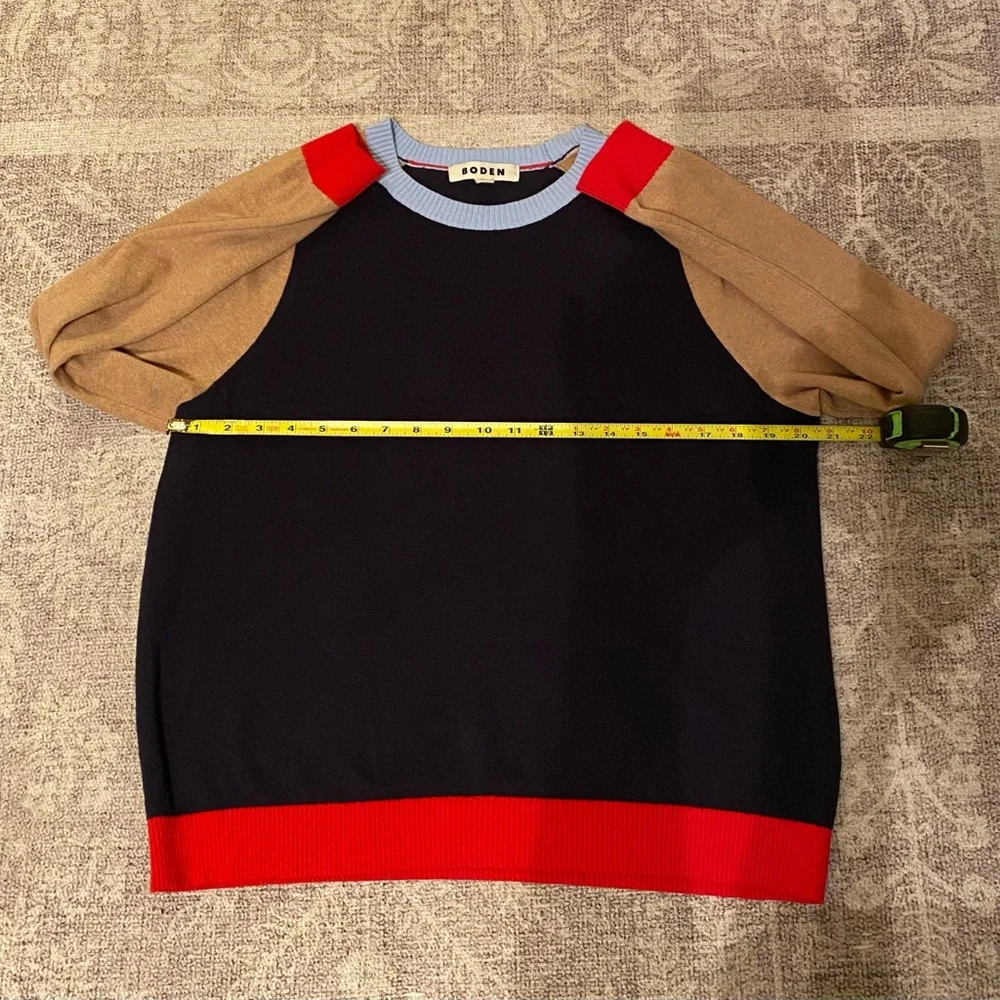 Boden Meg Saddle Sleeve Sweater Blue/Brown/Red Size M Cotton & Cashmere - Picture 4 of 6